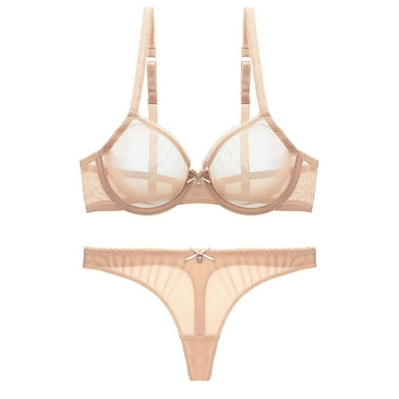 

Varsbaby Sexy Bra See Through Wirefree Sleepwear Bralette and Panties for Women
