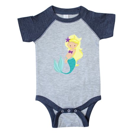 

Inktastic Cute Little Mermaid Blonde Hair Purple Sea Star Gift Baby Girl Bodysuit