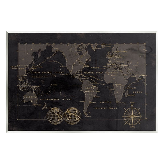 Stupell Industries Black Detailed World Map Graphic Art Unframed Art Print Wall Art, Design by Carol Robinson