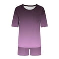 thumbnail image 5 of hxobax Women Pajama Set Gradient 2 Piece Casual Short Sets Short Sleeve Sleepwear Summer Crewneck Shirts and Short Pant Sets Trendy Pajamas Sets Cozy Loungewear with Chest Pocket,Purple,Small, 5 of 6