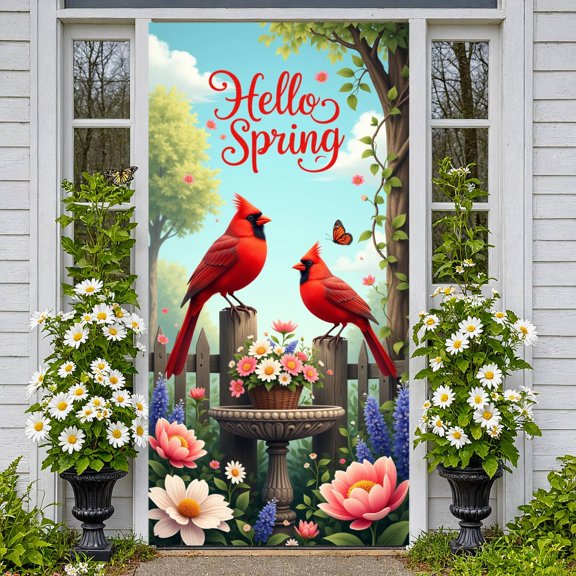 Colorful Floral Live Happy Banner Vibrant Bird Floral Display Butterfly Accent Spring Inspired Bird Backdrop for Home Decoration Garden Party Photo Shoot