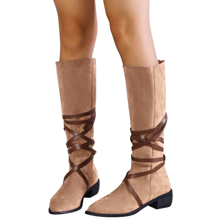 Women Suede Knee High Boots Ladies Solid Pointed Toe Tall Boots