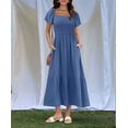 thumbnail image 4 of Women Summer Casual Square Neck Flutter Sleeve Boho Smocked A-Line Flowy Tiered Modest Midi Sun Dress with Pockets Navy Blue XXL, 4 of 6