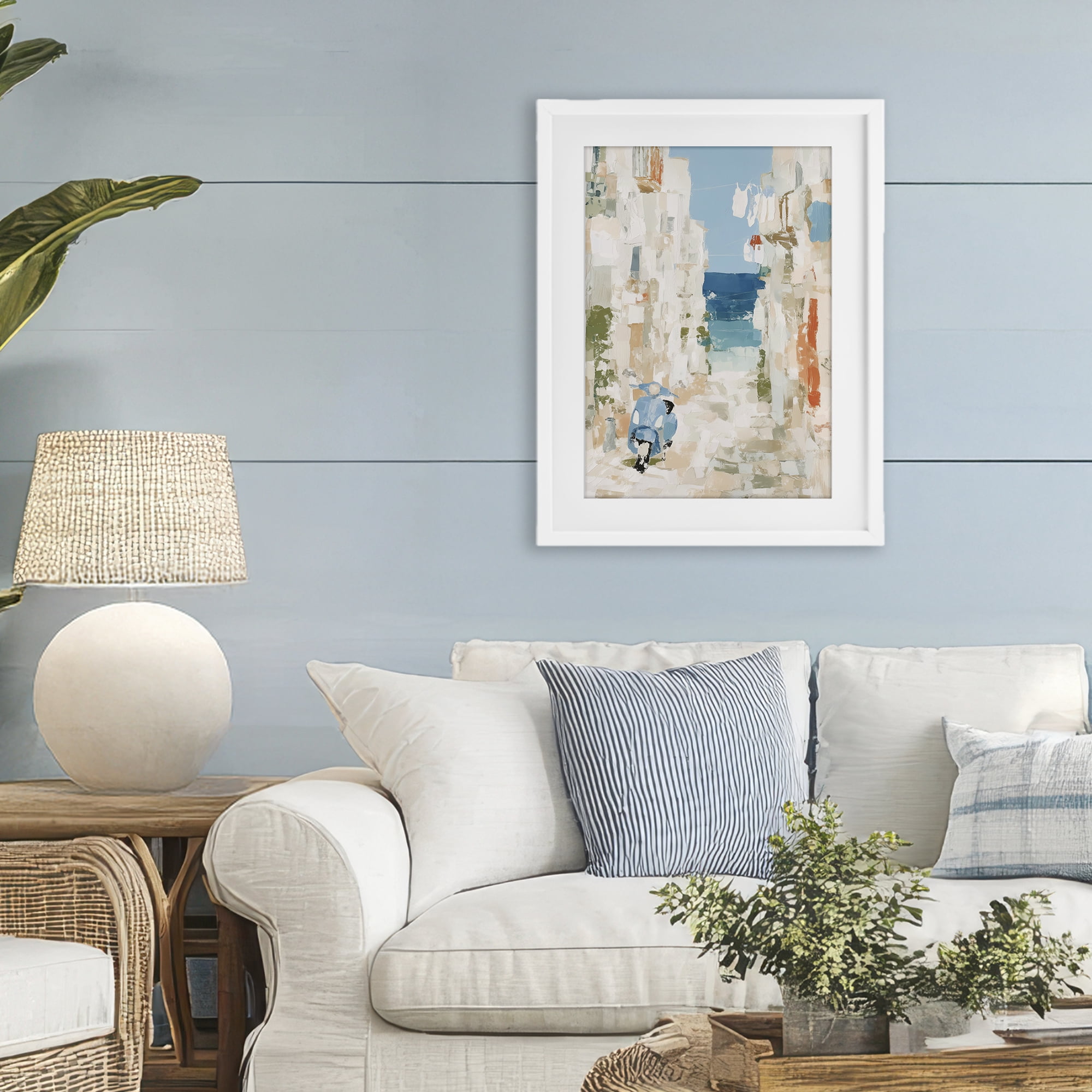 Stupell Industries Narrow Alley with Vespa White Framed Print Under Glass, design by Chromatic Storm Studio