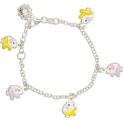 Sterling Silver Enamel Multicolor Elephant Charm Bracelet, 6