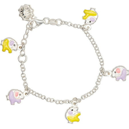 Sterling Silver Enamel Multicolor Elephant Charm Bracelet, 6