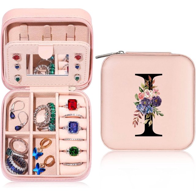 GFDYREE Small Jewelry Box for Girls, Travel Initial Jewelry Box for Girls Small Jewelry Organizer Box Travel Jewelry Case Jewelry Box Organizer Mini Travel Jewelry Box-Initial I