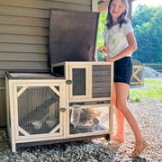 Aivituvin Rabbit Hutch Rabbit Cage Indoor Bunny Hutch with Run Outdoor Rabbit House with Two Deeper No Leak Trays - 4 Casters Include (Without Bottom Wire Netting)