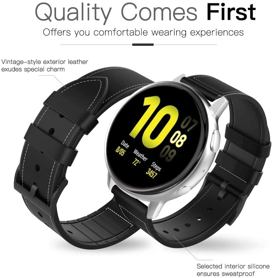 Band Compatible with Samsung Galaxy Watch 3 41mm/Galaxy Watch  42mm/Active/Active 2/Gear S2 Classic/Gear S4/Ticwatch 2/E/Watch 2 Classic/2,  20mm Leather Strap with Sweatproof Silicone Linner,Black | Walmart Canada