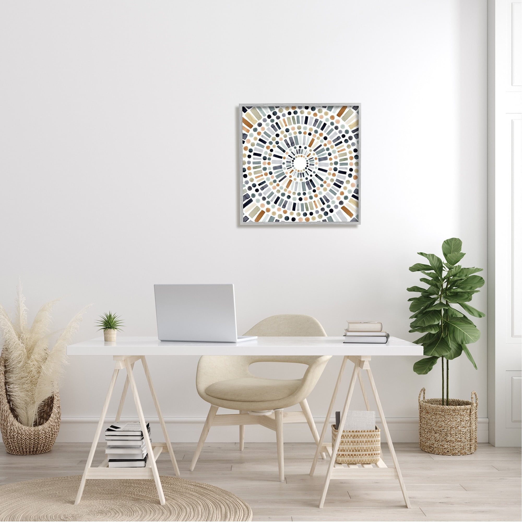 Stupell Industries Bold Rustic Abstract Mosaic Circle Pattern Illustration Paintings Gray Framed Art Print Wall Art, 24x24, by Victoria Barnes