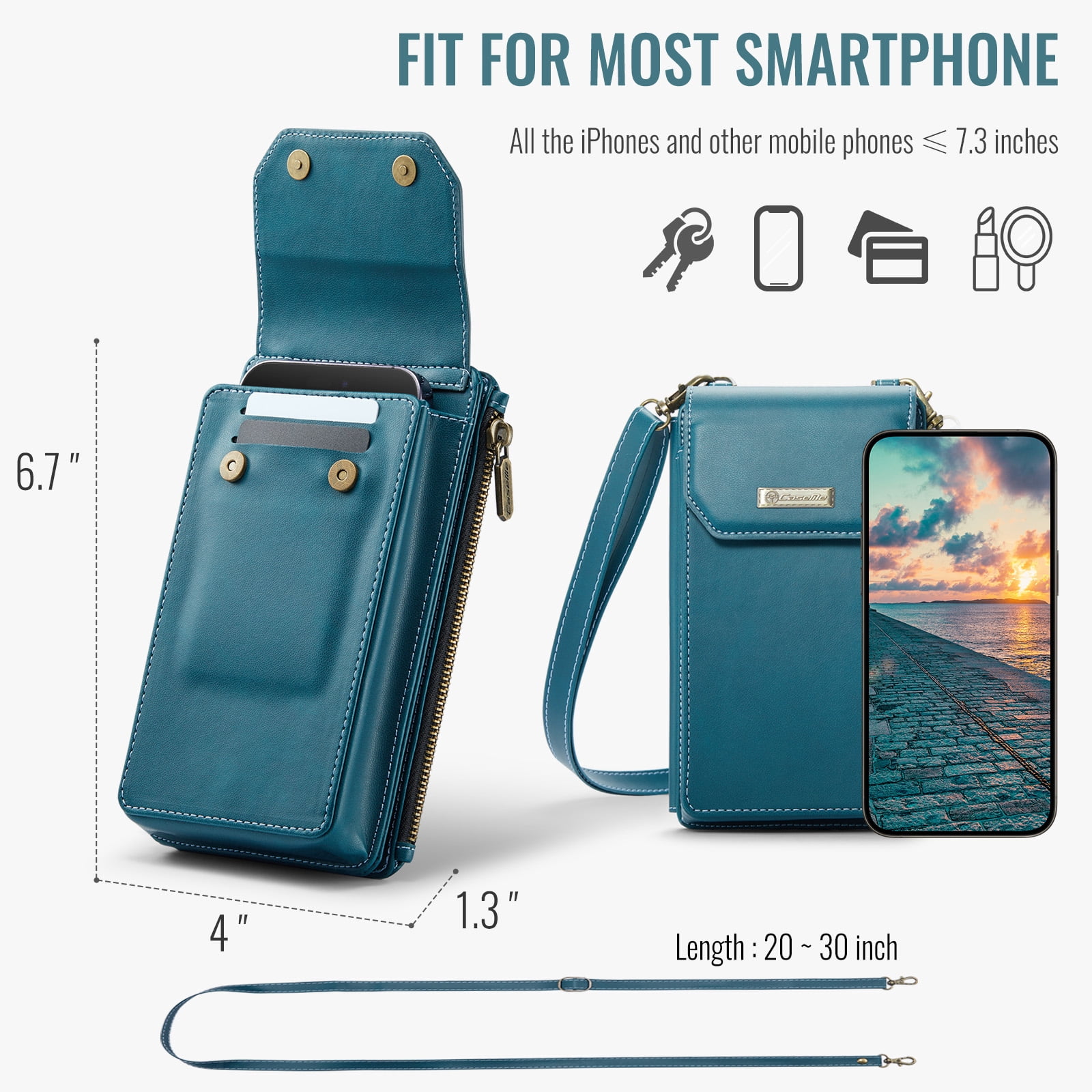 Crossbody Cell Phone Purse Bag for Women Men,Small Leather Wallet with 10 Card Slots,Zipper Pocket & Adjustable Strap Shoulder Bag Clutch with Magnetic Closure Fits Most Smartphones Under 7.3", Green