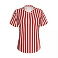 thumbnail image 5 of Woman T-Shirt Summer Candy Stripes Tshirt Red and White Stripe Elegant T Shirts Short Sleeves V Neck Printed Oversize T, 5 of 7