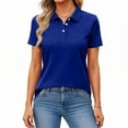 thumbnail image 2 of Dweltoz Womens Short Sleeve Polo Shirts Solid Color Buttons Collared Business Casual Basic Polo Shirts Cotton Blend Loose Fit Work Top V Neck Pullover Tops,Blue 3XL, 2 of 5