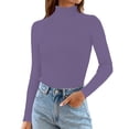 thumbnail image 3 of Nooxsoe Women's Long Sleeved Bottom Tops Layering Top Tight Fitting Casual Base Layer Thermal Top Workout Shirts for Women Inside Top Women’s Tops Purple One Size, 3 of 5