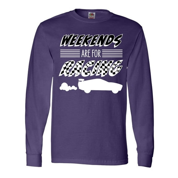 Inktastic Weekends Are for Racing Race Car Silhouette and Racing Flag Long Sleeve T-Shirt