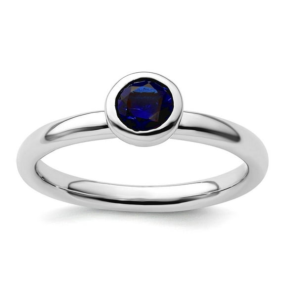 925 Sterling Silver Bezel Polished Stackable Low 5mm Round Created Sapphire Ring Size 10 Stackable Ring for Women