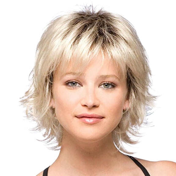 Natural Hair Rose Gold Short Fashion Synthetic Women Wig with Lace Closure for Stylish
