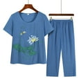 thumbnail image 3 of CILENON Sweatpants Set for Women Women Summer Middle Aged And Elderly Embroidered Print Loose Fit Short Sleeve Top And Pants Set Travel Outfits Leisure Wear Sets for Women (Blue,XL), 3 of 3