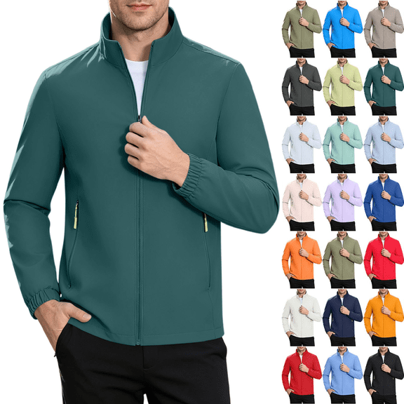 Cmtiyu Fashion Jackets for Men Casual Long Sleeve Stand Neck Outdoor Zip Up Green Jackets with Zip Pockets XXS-3XL