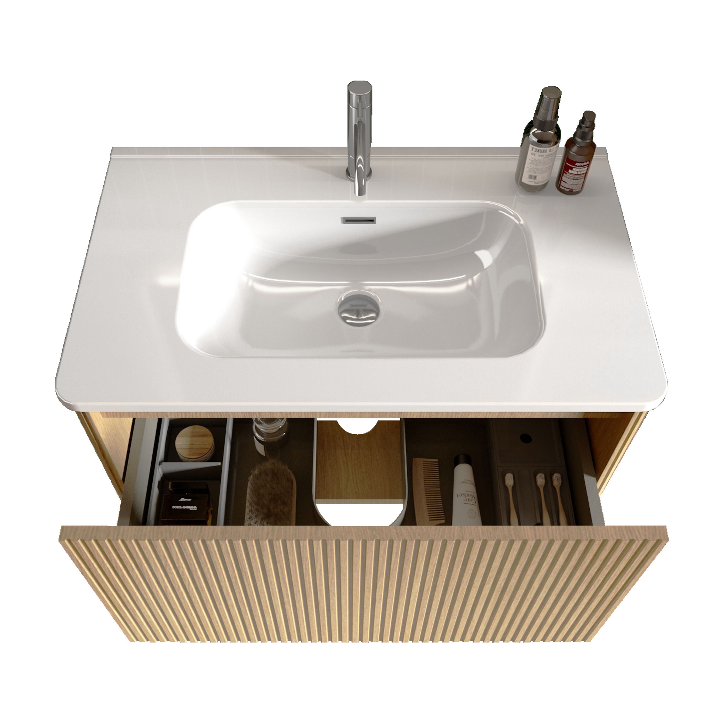 Lisonu 30" Glossy White Ceramic Integrated Basin Modern Bathroom Sink with Rounded Edges for Home Kitchen Vanity