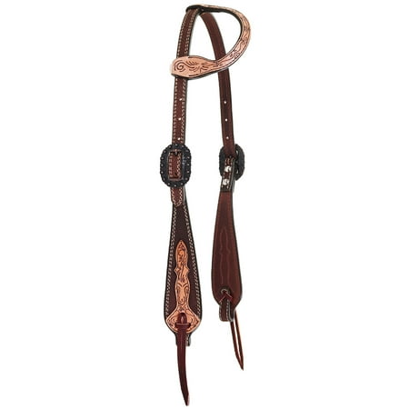 Saddlery Single - Double J Saddlery Tack Double J Saddlery Single Ear Chocolate Roughout with Tooled Cheek and Ear Headstall