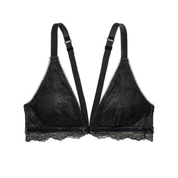 Victoria's Secret Chantilly Lace Front Close Bralette Black with Velvet Trim Size Medium NWT