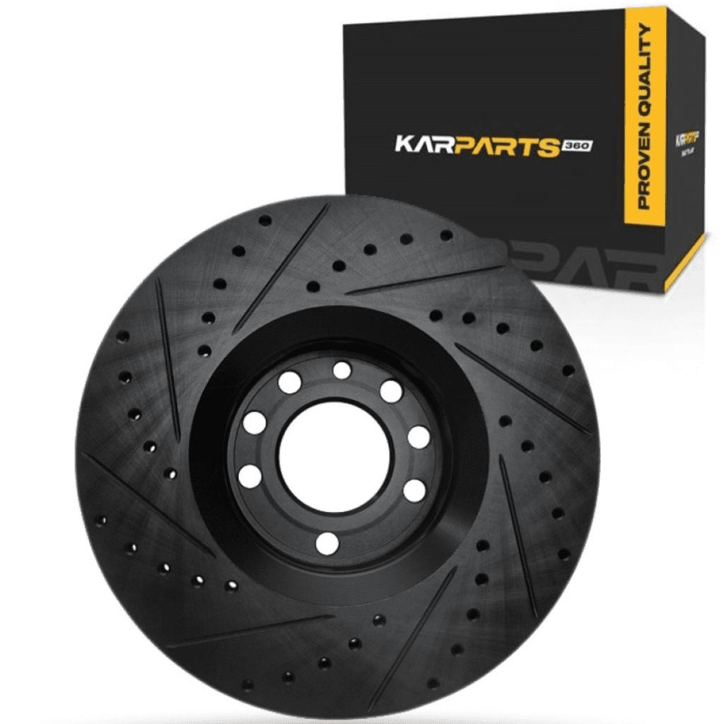 KarParts360 For Chevy Vectra 2003 04 05 06 07 2008 Brake Rotor Front, Passenger Side | Cast Iron | Vented | Black Finish | Drilled And Slotted Style | 70 Millimeters/2.76 Inches Center Hole Diameter