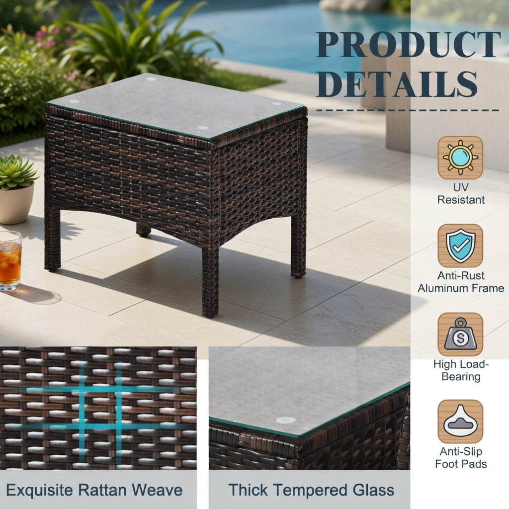 Hommoo 3-Piece Outdoor Wicker Patio Conversation Set, PE Rattan Chairs + Coffee Table with Removable Cushions, Red