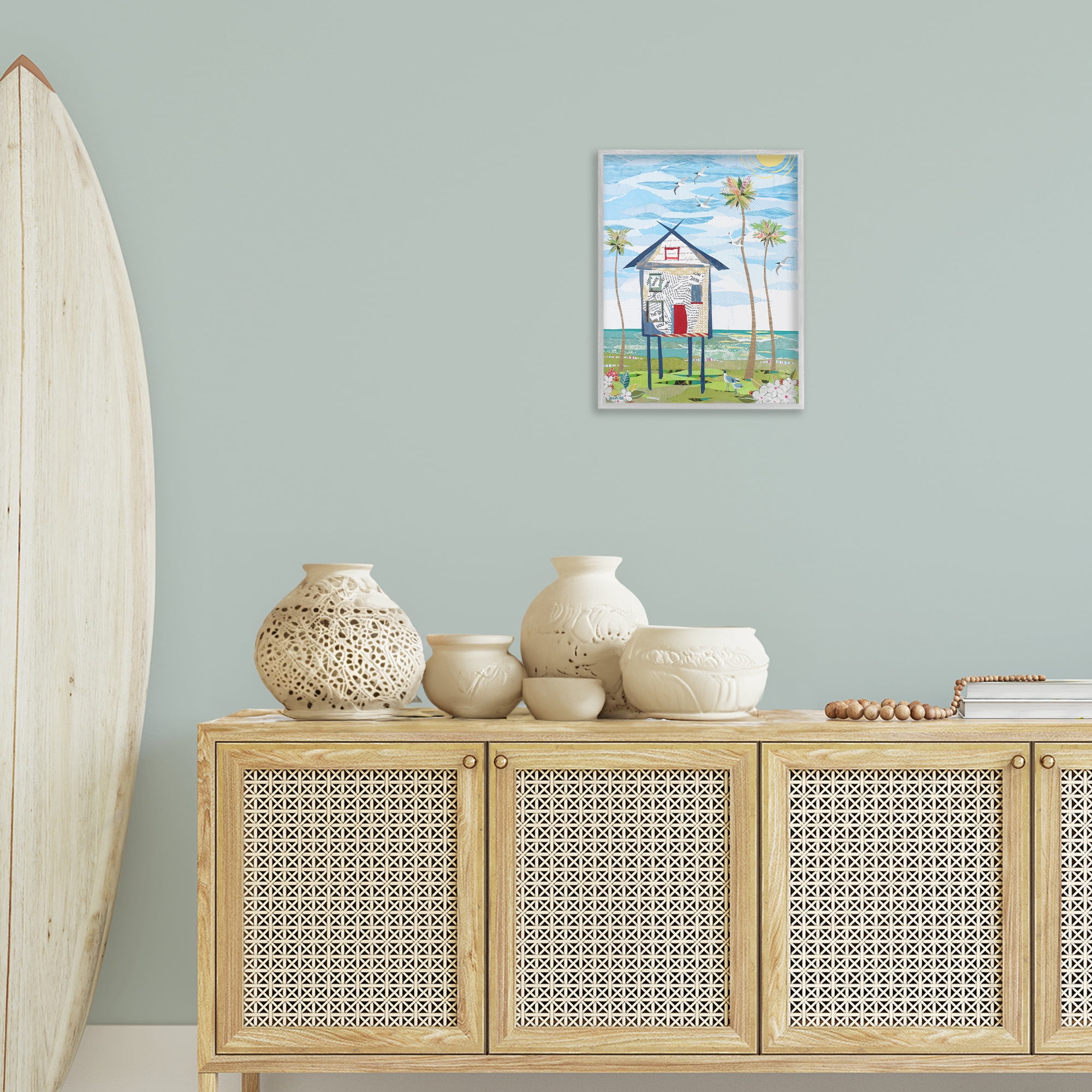 Stupell Industries Beach Vacation Getaway Coastal Painting Gray Framed Art Print Wall Art, 16 x 20