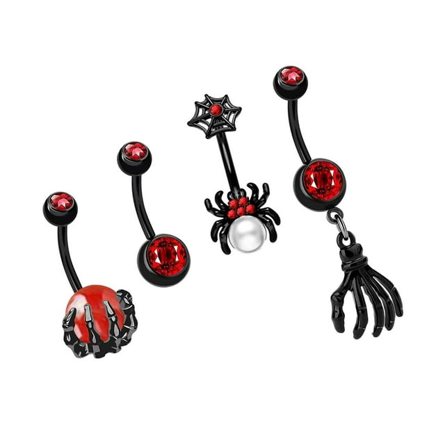 4 Piezas Anillo para Ombligo Piercing para el Cuerpo Barra Larga Curvo Acero Inoxidable Piercing para el Vientre Joyería para Regalo del Día de S Rojo