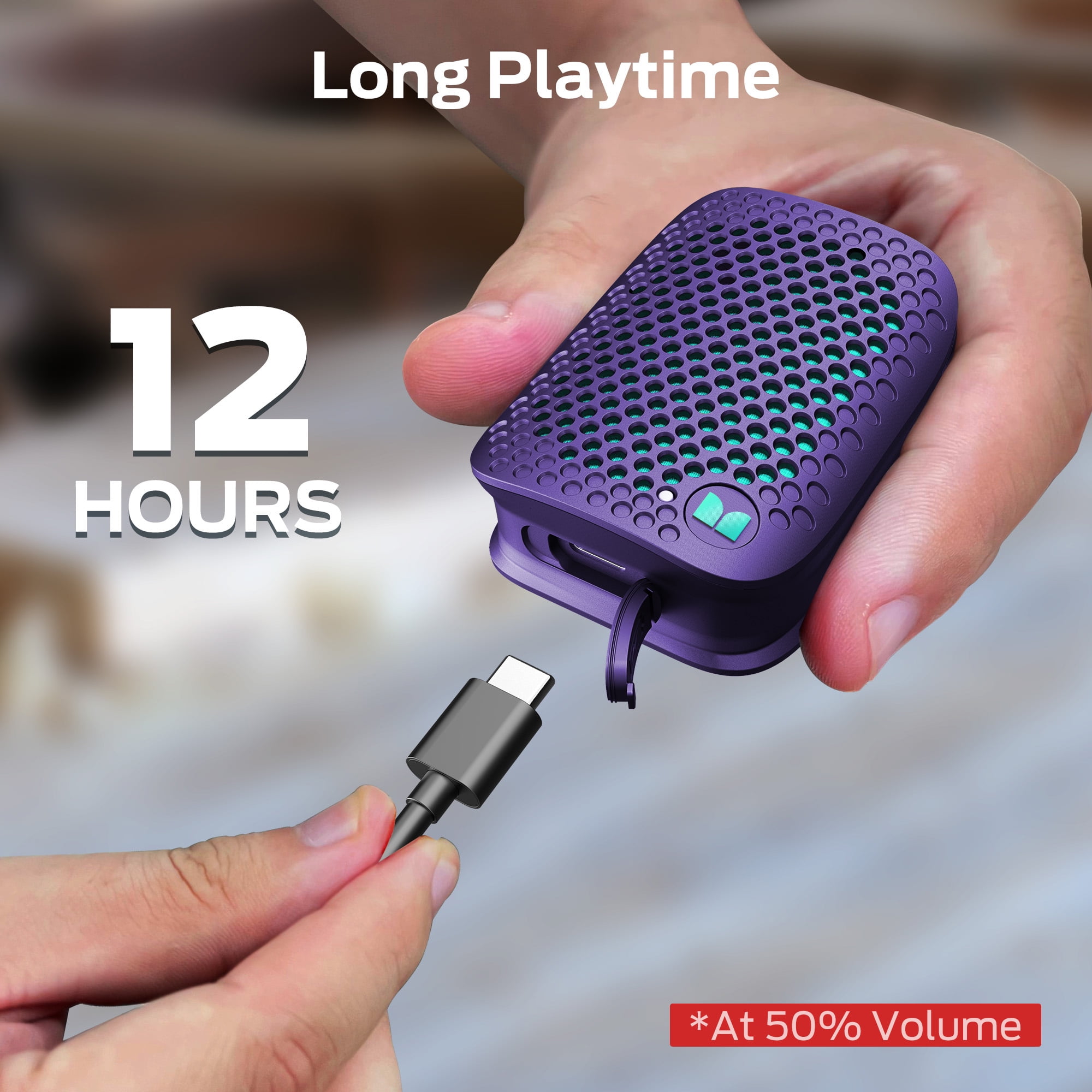Monster Wearable Clip-On Portable Bluetooth Speaker, Rechargeable Wireless Speaker, Purple