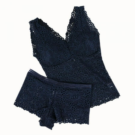 

Lorddream Fashion Sexy 2 piece Woman Lace Sexy Underwear Women Solid Color Bras and Panties Set