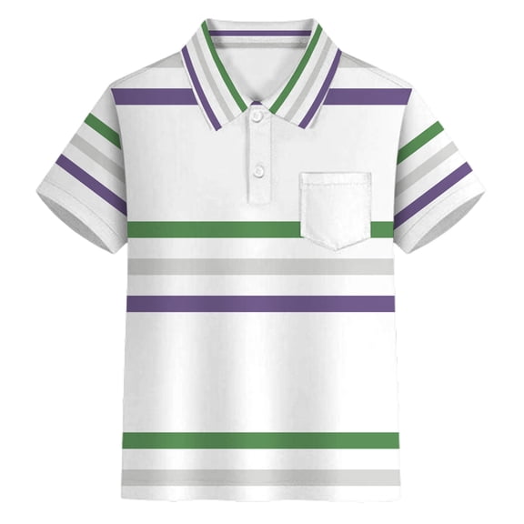 Glisme Boys Striped Shirt With Buttons Lapel Collar Pocket Casual Short Sleeve T-Shirt For Teenagers Gentleman Top Golf Polo Shirts For Boys Size 11-12 Years