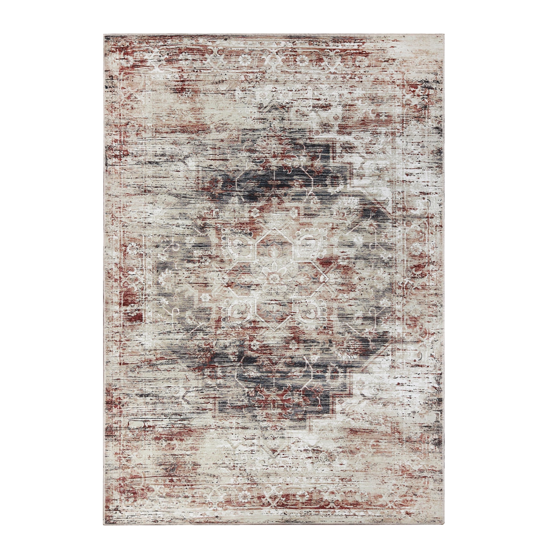 Superior Canary Medallion Washable Indoor Area Rug, 4' x 6', Cream