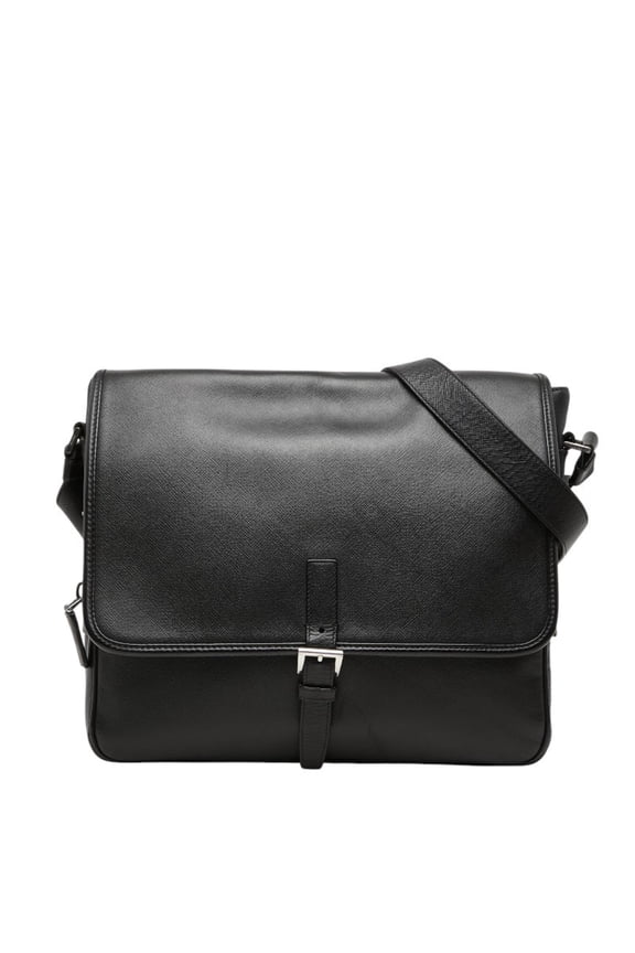 Pre-Owned Prada Triangle Logo Plate Shoulder Bag Messenger Black Saffiano Leather Women's PRADA