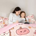 thumbnail image 4 of Homewish Kawaii Bowknot Ghost Twin Bedding, Halloween Pumpkin Bat Web Bedding Comforter Set, Pink Reversible, 7pcs, 4 of 7