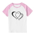 thumbnail image 4 of dazeni Girls Short Sleeve T Shirts Cute Heart Print Summer Tops Crewneck Color Block Basic Graphic Tees, 4 of 8