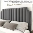 thumbnail image 6 of Velvet Bed Frame, 50.2" Tall Headboard & Footboard, Upholstered Platform Bed Frame with Nailhead Trim, No Box Spring Needed, Noise Free, Solid Wooden Slats, 6 of 8