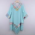 thumbnail image 4 of Dvprdro Women Sundress Summer Fashion Solid Crew Neck Short Sleeve Crocheted Trim Smock Casual Loose Boho Beach Sun Mini Dress, 4 of 4