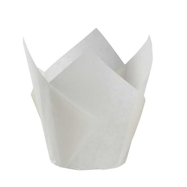 100 envoltorios para cupcakes, capacillos con forma de tulipán, para muffins, pasteles y recuerdos de fiesta, color blanco
