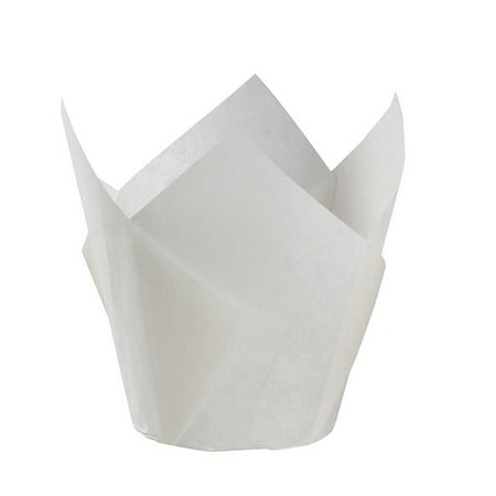 

100Pcs Cupcake Wrappers Baking Cups Tulip Shape Liners Muffin Cake Cup Party Favors - White