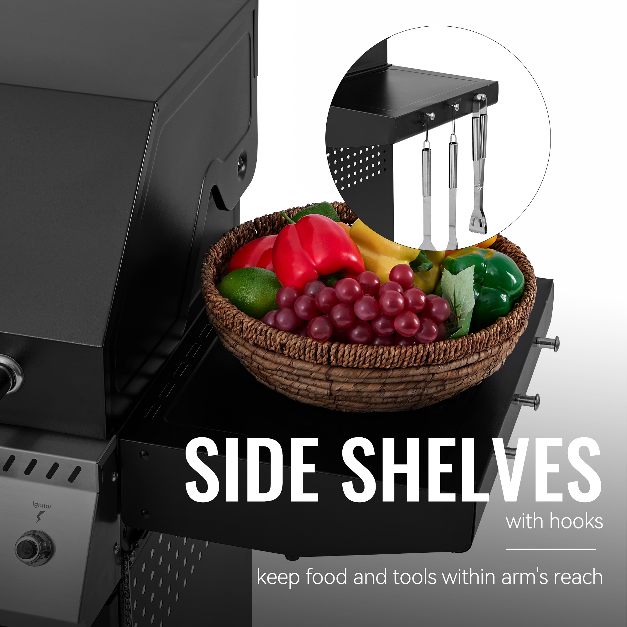 Royal Gourmet GG3001H 3-Burner BBQ Gas Grill,Cabinet Style Gas Grill with Side Shelves and Hooks,for Outdoor, Patio, Backyard and Balcony, Black