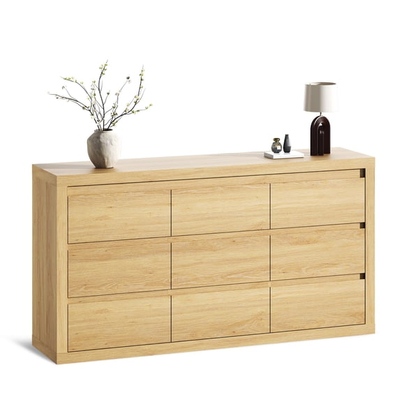 Modern 9-Drawer Dresser – Wide Wooden Chest of Drawers with Anti-Tip Device – Storage Cabinet & TV Stand for Bedroom, Living Room, Closet, Hallway – Color: Natural Wood