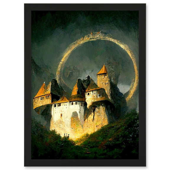 Enchanted Castle At Sunrise Oil Painting Artwork Framed Wall Art Print A4