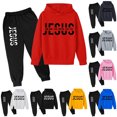 thumbnail image 5 of LIUYUNNN Kids Boys Girls Active Sweatsuit 2PC Long Sleeve Letter Pullover Tracksuit Hoodie Leggings Pants Fall Clothes Size 4-5 Years Boys Clothes Boys Girls Fall and Winter Outfits, 5 of 5