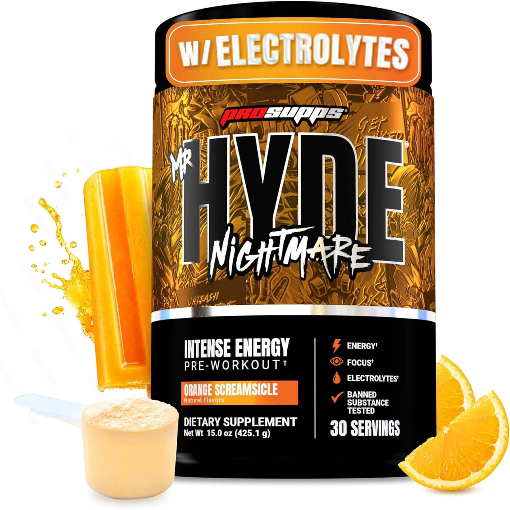 PROSUPPS Hyde Nightmare Pre-Workout Powder Energy Drink (30 Servings, Orange Creamsicle)