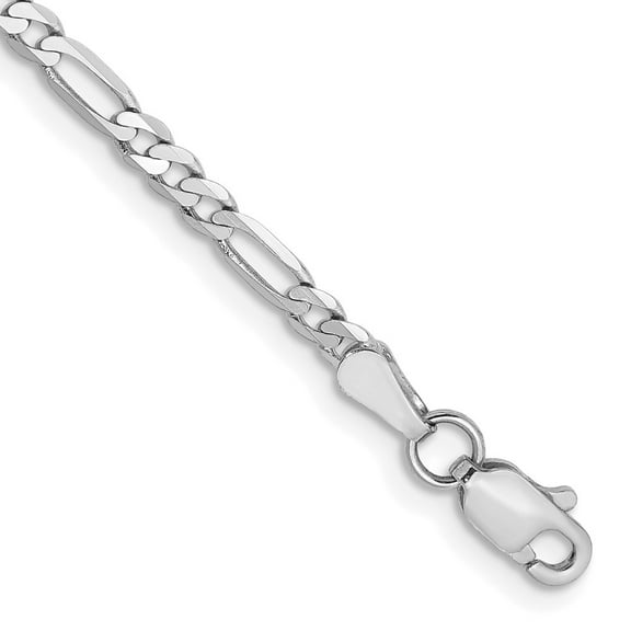 14k White Gold Anklet 9 inch 2.75 mm Flat Figaro with Lobster Clasp