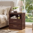 thumbnail image 5 of JOAXSWE Set of 2 Farmhouse Nightstands, 24" Wide 2 Drawer Bedside Tables with Charging Station and Open Storage Shelves, Metal Handles, Walnut, 5 of 7