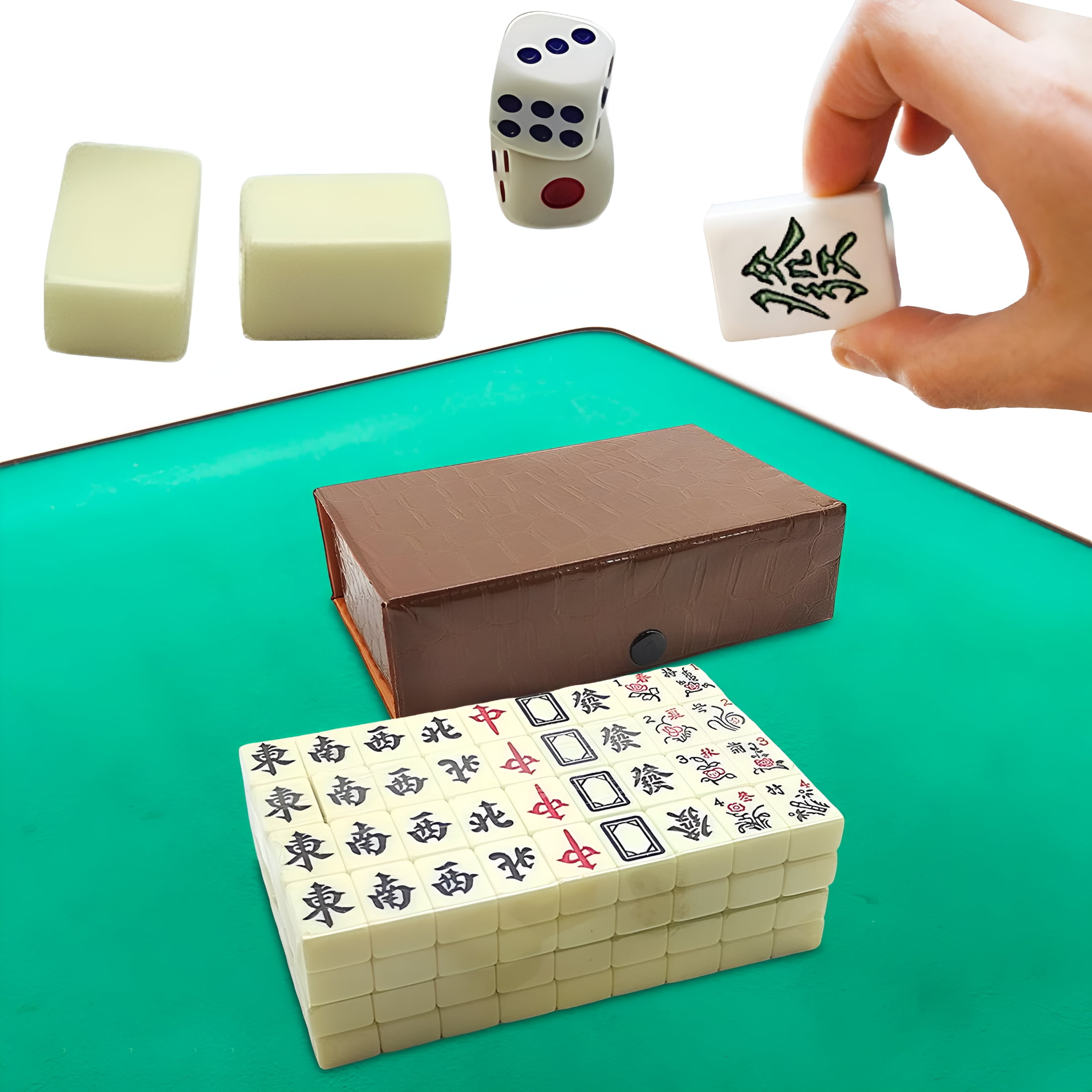 BESTSKY Chinese Mahjong Game Set | Mini Complete Majiang Set with 144 Tiles | Travel Mah Jong Set 2 Reserve Mahjong Tiles + 2 Dice for Adult Party Games