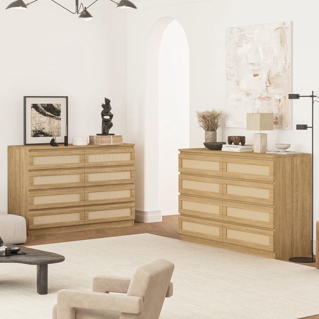 Eastvita Commode en Rotin à 8 Tiroirs pour Chambre, Commode Grand en Bois pour Garde-Robe